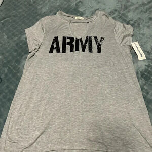NWT S/S Occasion Gray shirt with keyhole opening “Army” Size 2X